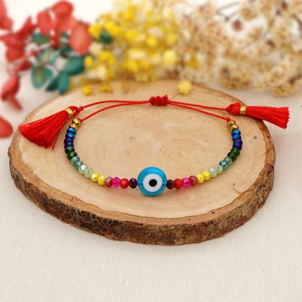 

link, chain bohemian trendy glass beads eye crystal rhinestone handmade rope adjustable bracelets for women famale jewelry gifts, Black