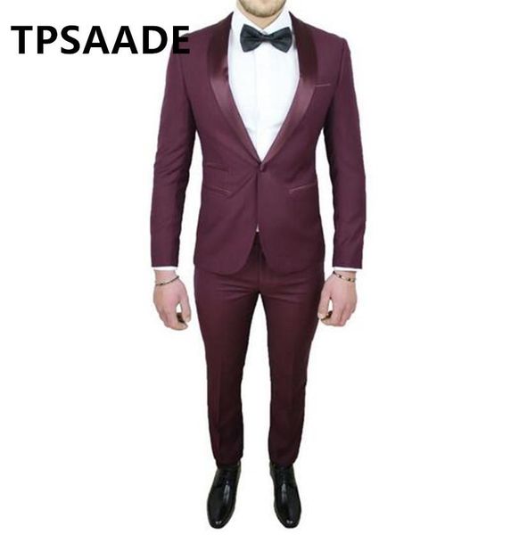 

burgundy men's simple business suit 2 pcs (jacket+pants) wedding groom dress slim coat pants custom made suits & blazers, White;black