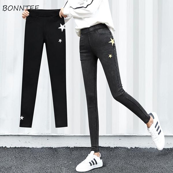 

women's pants & capris women simple pencil trousers elastic waist all-match korean style high elasticity womens trendy slim pockets lad, Black;white