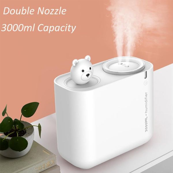

humidifiers double nozzle air humidifier usb aromatherapy diffuser 3000ml cute bear ultrasonic mist maker humidificador diffusor for home