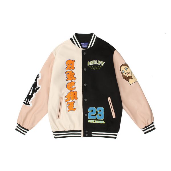 

men's hoodies & sweatshirts letter from cartoons embroidered contrast color couture american baseball suit hip hop fashion net jacket 4, Black