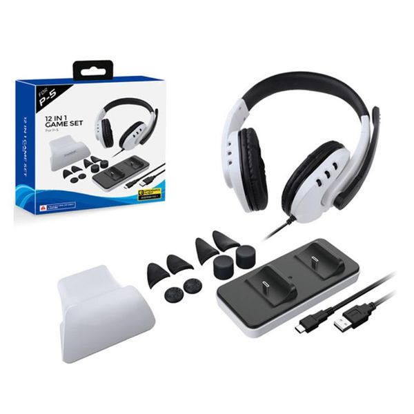 

game controllers & joysticks controller accessories set for ps5 charging dock wired headset bracket trigger extension key thumb grip caps