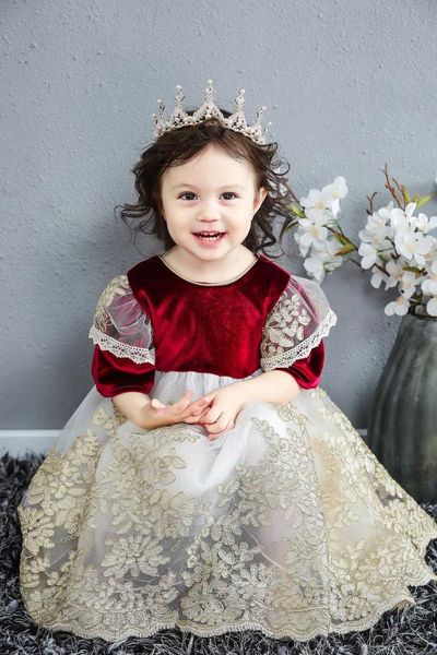 

style baby girl dresses lace embroidery red princess dress for first birthday party kids clothes 1-5y e4645 210610, Red;yellow