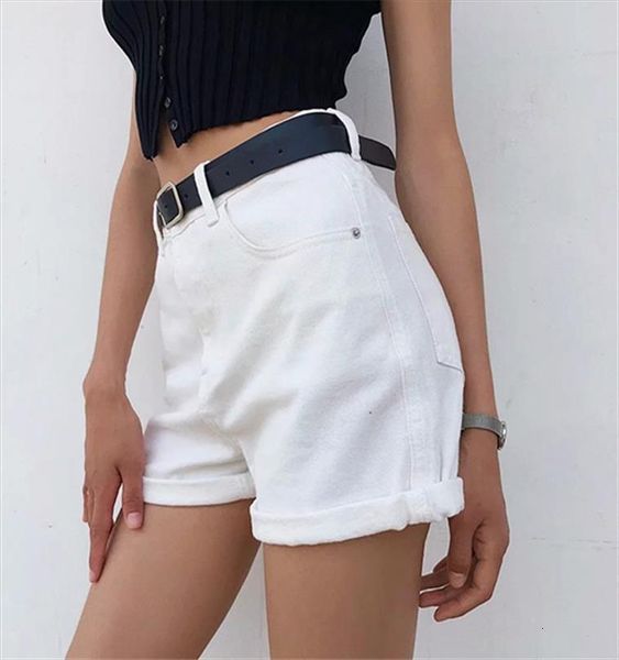 

vintage high waist womens short khaki denim slim fit belt summer bottoms fashion zipper pockets all match street, White;black