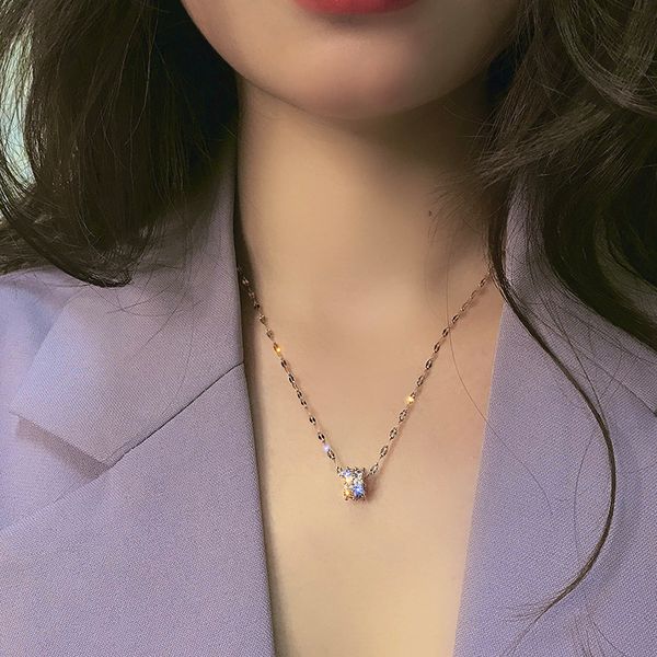 

double row diamond inlaid ti-tanium steel necklace cool style fashion quality clavicle chain popular new neckwear, Silver