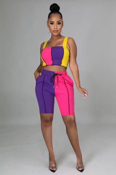 

women's tracksuits 2pcs tracksuit women summer match color slim crop + drawstring high-waist shorts for girls 4 colors 2021 design, Gray