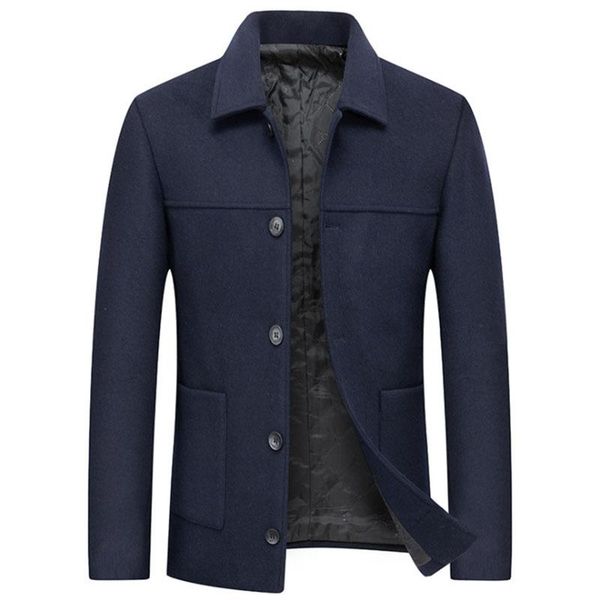 

men's wool & blends winter woolen jacket men fashion short coats lapel thick male overcoat solid color clothing, Black