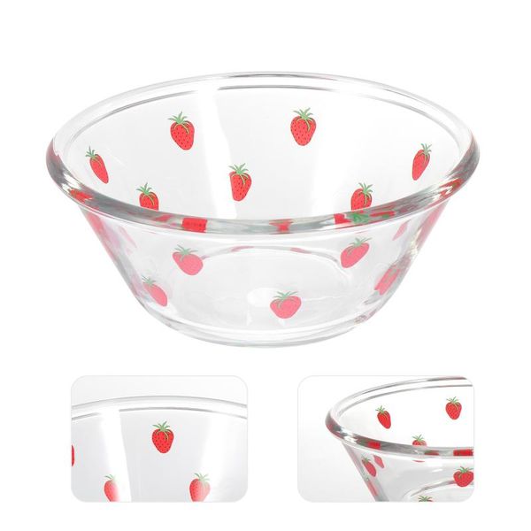 

bowls 1pc glass salad bowl with strawberry elements serving (transparent)
