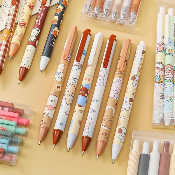 

gel pens 6pcs/set pen kawaii cute cartoon 0.5mm balck ink press writing office supply stationery for student kids gift