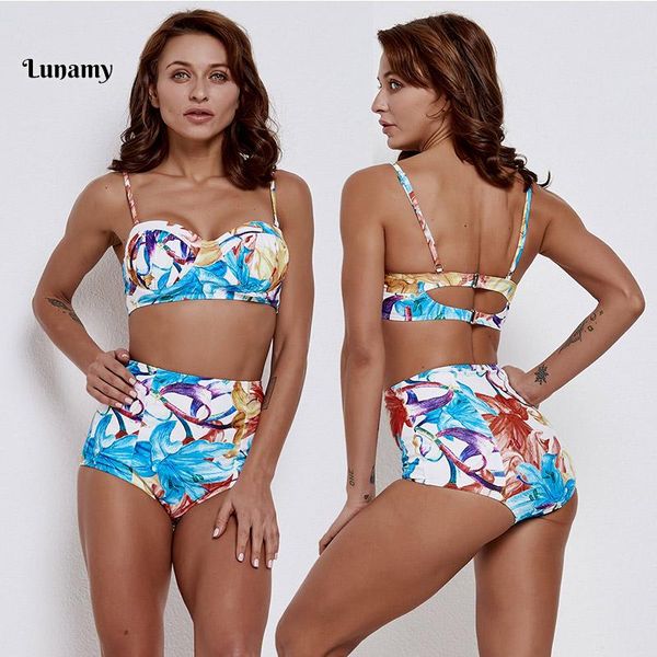 

bikinis set my 2021 bikini women swimwear high waist bathing suit colorful floral print swimming beachwear biquini 9507