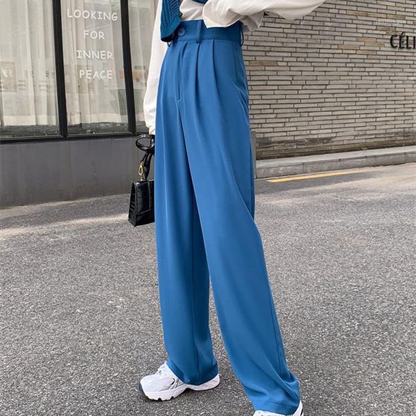 

women's pants & capris alien kitty 2021 autumn ladies wide legs high waist black straight loose casual fashion basic solid color classi, Black;white