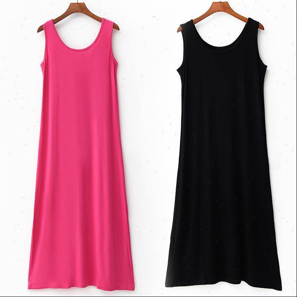 

plus size 6xl women sleepwear modal lingerie nightdress casual long nightgown nightie sleeveless summer loose home dress, Black;red