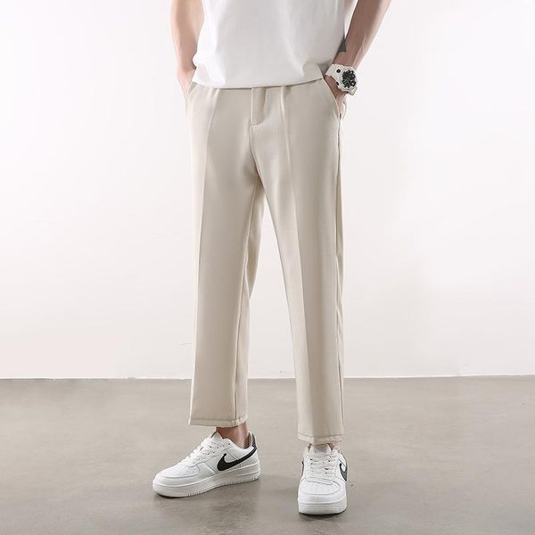 

men's suits & blazers summer suit pants men slim fashion khaki gray black dress korean loose straight thin casual mens wide leg, White;black