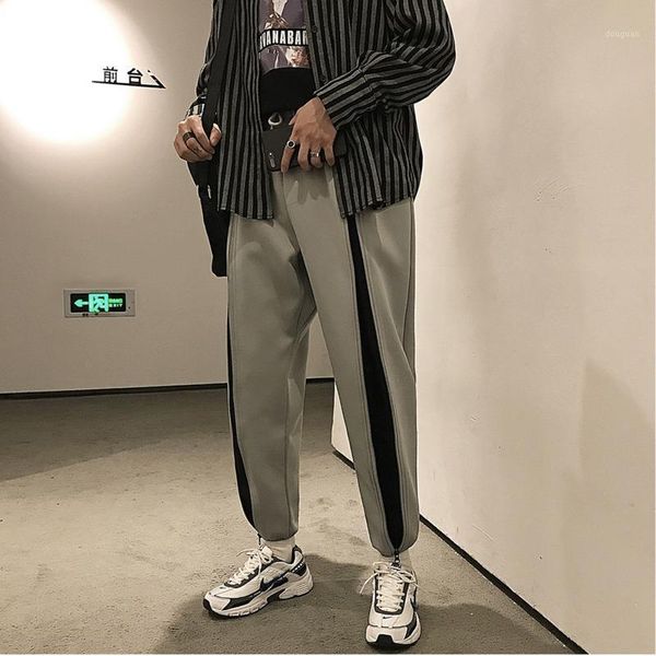 

men's pants spring track men fashion contrast color casual trousers man streetwear trend wild hip hop loose joggers sweatpants, Black