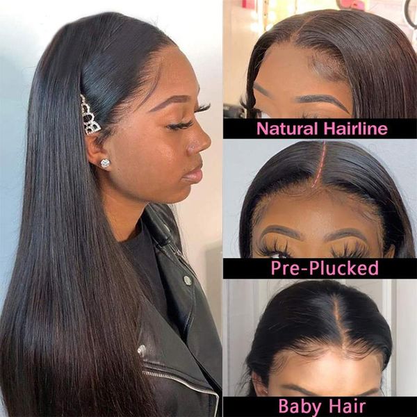 

lace wigs hd frontal wig 13x6 front human hair 30inch bone straight transparent 5x5 closure, Black;brown