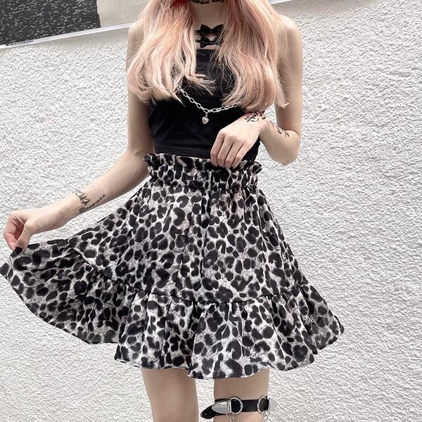 

skirts 2021 summer leopard a-line mini high waist vintage casual chic short women #s07, Black