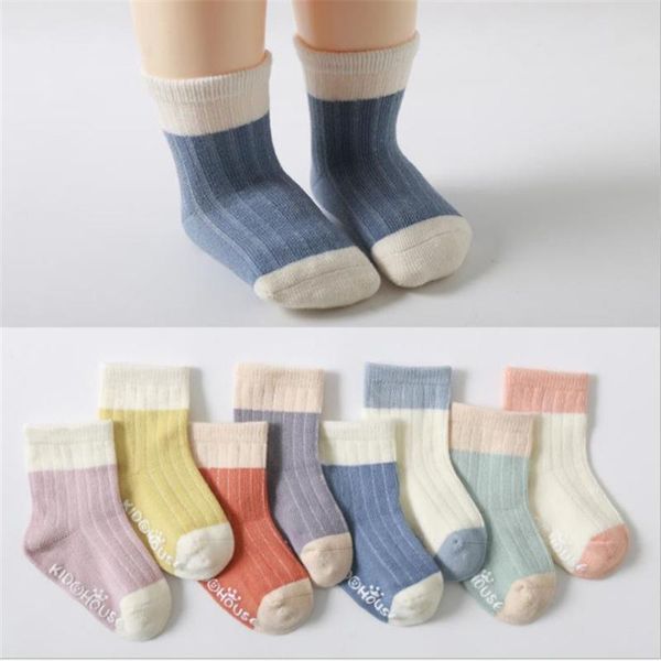 

socks born baby little kids girls boys non-slip casual solid patchwork ribbed spring autumn warm, Pink;yellow