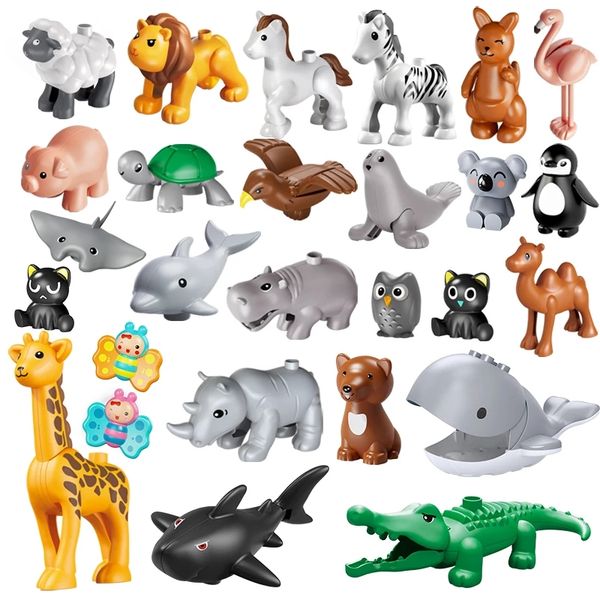 

18 styles big size building blocks animal accessories figures block lion panda diy bricks assembly toys for children kids gifts