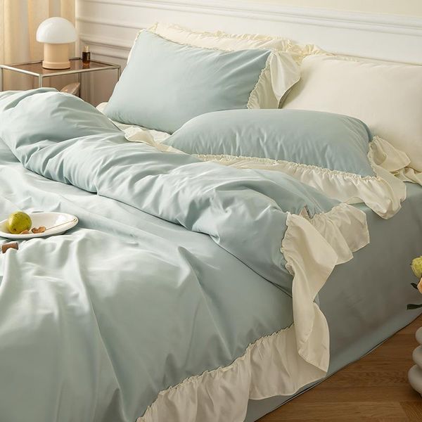 

bedding sets korean style princess wind washing silk four-piece ice summer nordic ins bed sheet quilt cover