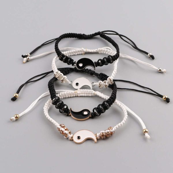 

alloy taiji braided bracelet with diamond braided rope, Golden;silver