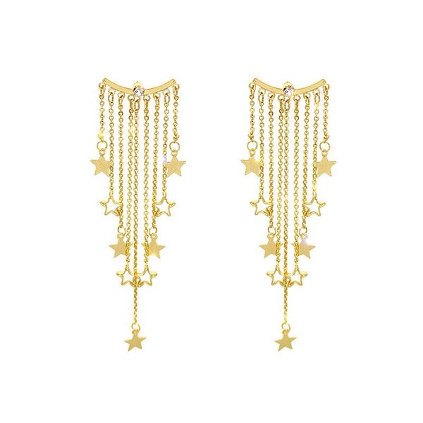 

stud rear hanging six-pointed star earrings exaggerated temperament tassel european and american women fashion, Golden;silver