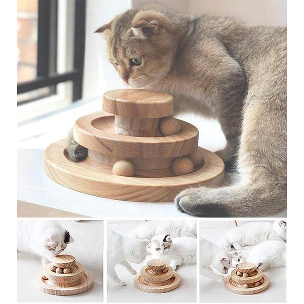 

wooden 2/3 levels pet cat toy tower tracks disc intelligence amusement triple play toys ball training