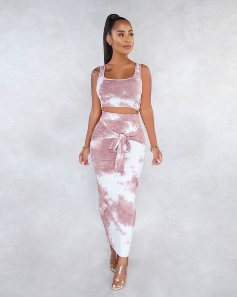 

european and american fashion two piece dress slim tie-dye skirt vest, White