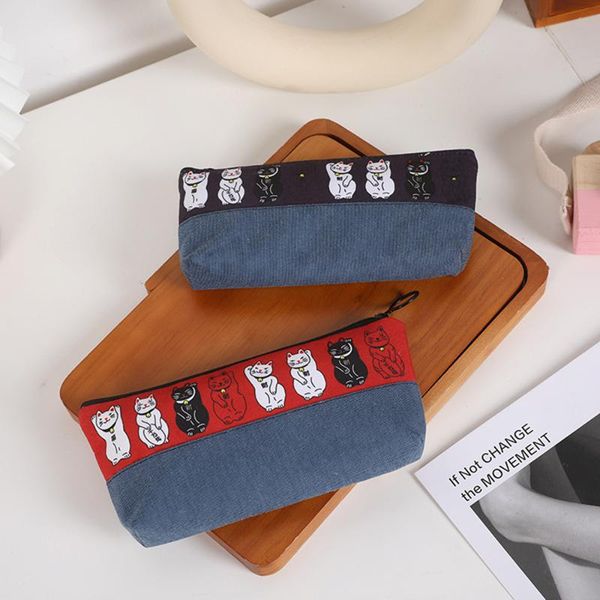 

pencil bags simple case canvas kawaii creative lucky cat bag office school supplies storage stationery
