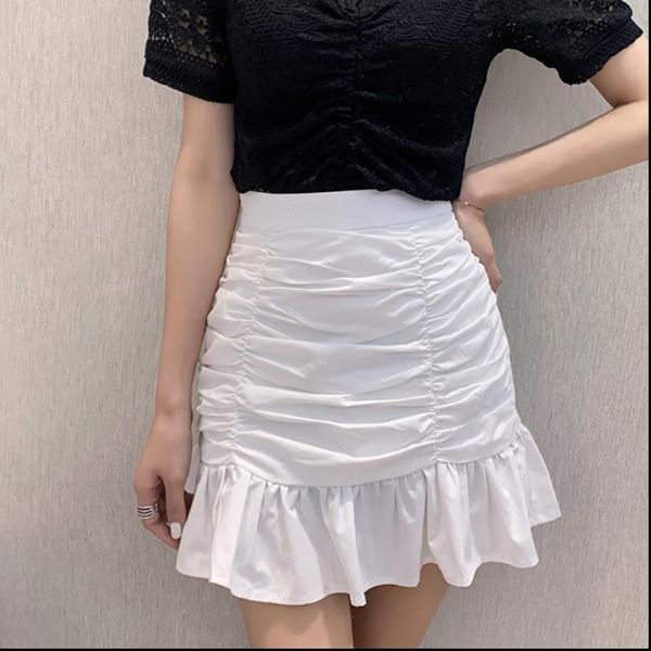 

faldas mujer womens skirt moda summer ruffles mini korean style empire skirts casual woman clothing pleating femme, Black