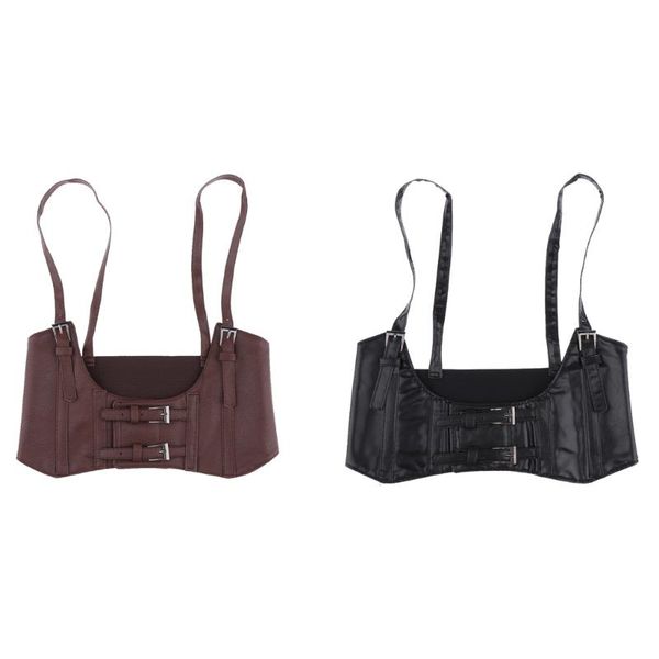 

belts women leather elastic wide band waist belt waspie corset cinch underbust, Black;brown
