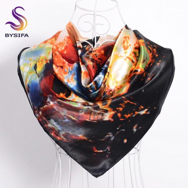 

scarves [bysifa] ink painting satin scarf cape design chinese style lotus coffee black silk shawl brand wraps echarpes, Blue;gray