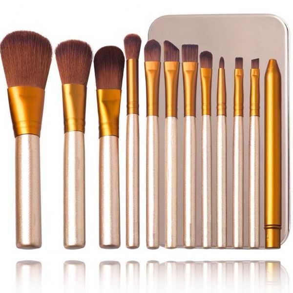 

eyebrow tools & stencils 12pcs/set makeup brushes tool set multifunctional smooth surface portable gold wood handle cosmetic make up beauty