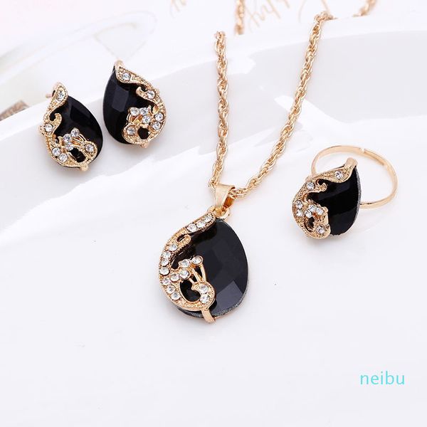 

noble crystal water droplets necklace earring ring jewelry set wing decorated 1129 q2, Silver