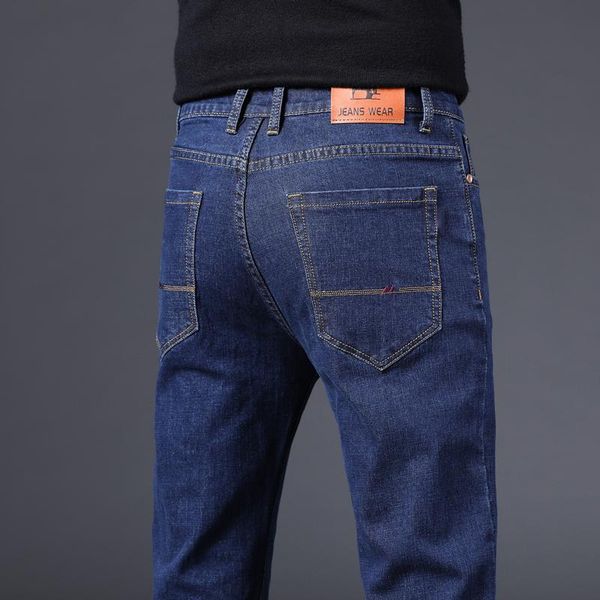 

men's jeans stretch 2021 autumn winter business casual loose straight thick denim trousers male high-end brand slim pants, Blue