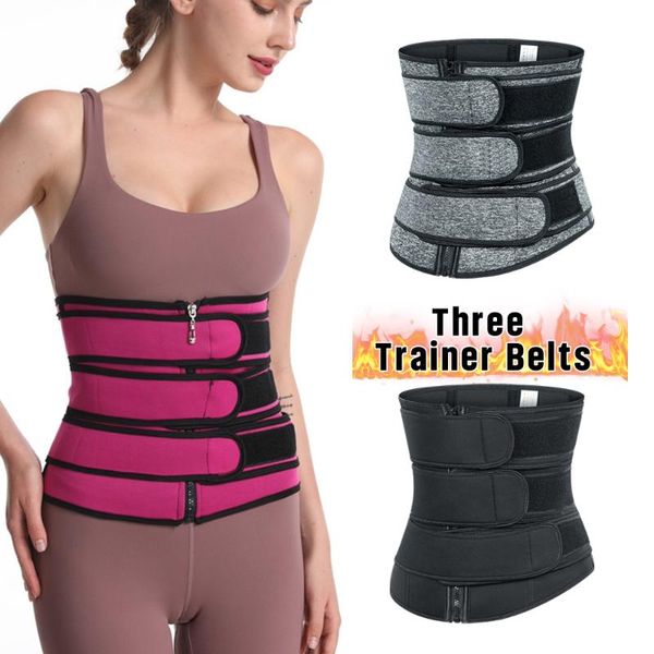 

women's shapers 3 belt waist trainer plus size sauna shaper corset 5xl sweat slimming for women weight loss compress belts, Black;white