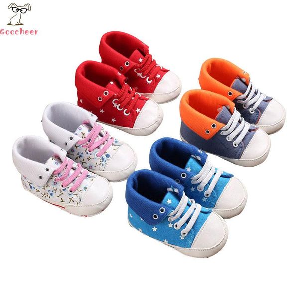

first walkers born baby boy girls canvas shoes fashion cute lovely soft sole crib anti-slip sneaker satrs print 0-18m