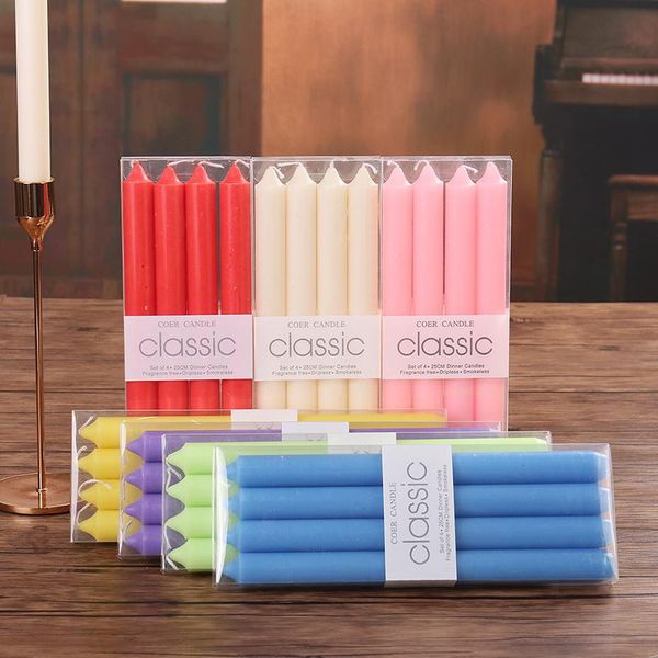 

4pcs/set classic long stick candle for candlelight dinner smokeless tasteles candlestick wedding party home decor favor supplies candles