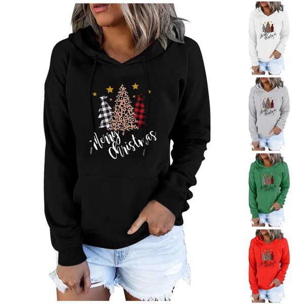 

women's hoodies & sweatshirts chirstmas fashion print long-sleeved sweatshirt loose casual harajuku blouse winter outdoor pullover, Black