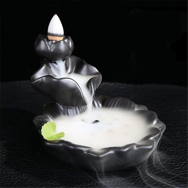 

fragrance lamps waterfall ceramic backflow incense burner stick holder home tea ceremony decor censer+10pcs cones