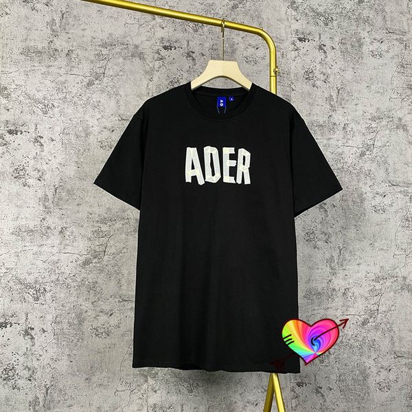 

black ader error mask t-shirt 2021ss men women front large ader text print adererror tee stickers logo short sleeve, White;black