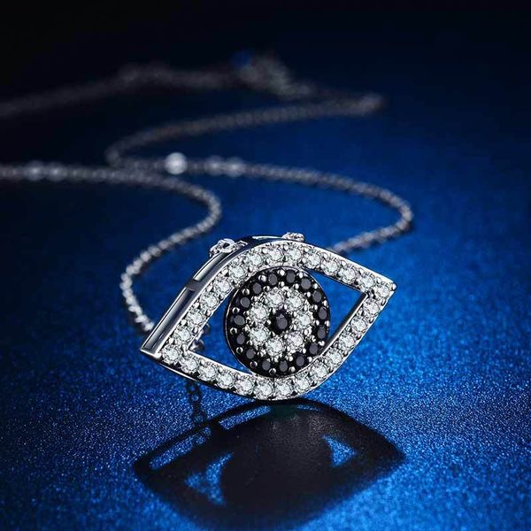 

huitan punk pendant necklace vintage devil eyes necklace with two color cubic zircon halloween present necklaces for friend, Silver
