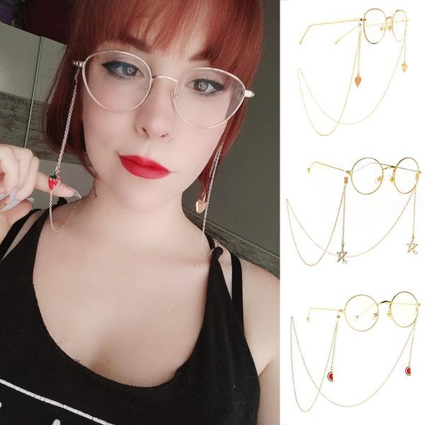 

sunglasses frames 1pcs strawberry pendant glasses chain for women fashion metal mulit style sunglass female holder necklace jewelry, Silver