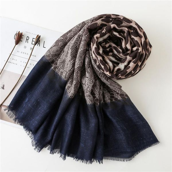 

scarves yoshmi fashion scarf leopard printed matching solid color long shawls foulard lace stitching wraps three colors, Blue;gray