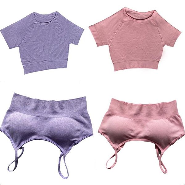 

yoga outfits wanloner seamless solid female short sleeve shirt crop women workout tank gym fitness sportswear, White;red