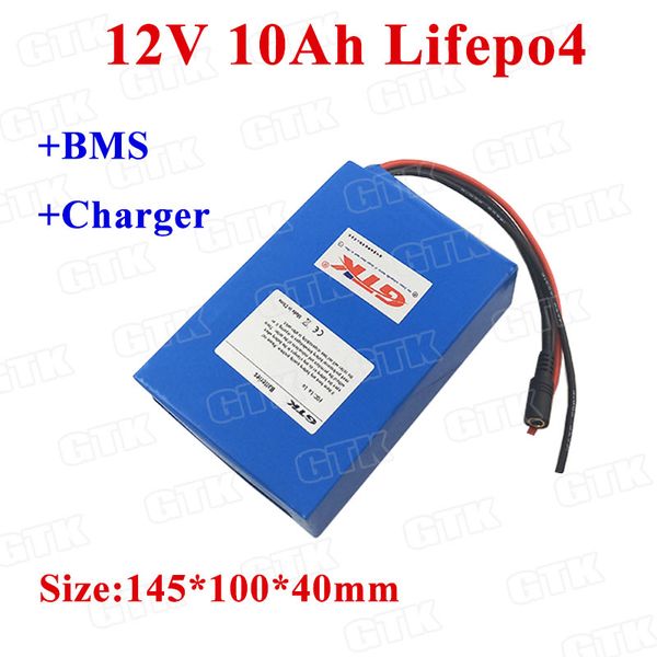 Batteria ricaricabile LiFepo4 12v 10ah con BMS per fotocamera/bicicletta elettrica/alimentazione ciclomotore/lampada da pesca di riserva + caricatore 2A