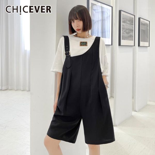

women's pants & capris chicever korean fashion solid womens trousers patchwork loose casual minimalist overalls female summer clothing, Black;white