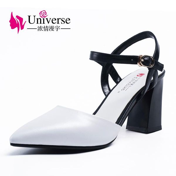 

universe woman fashion high heels sandals female pointed toe chunky heel shoes for summer 34-39 h096, Black