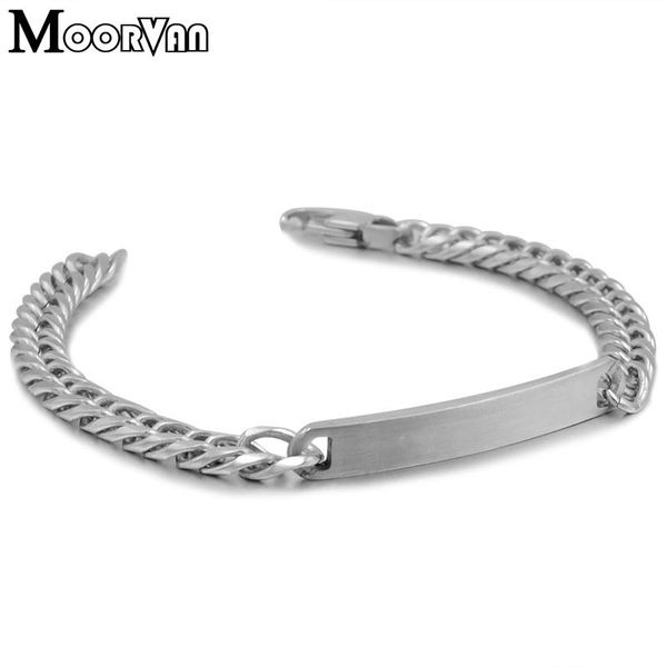 

moorvan stainless steel personalized customize engrave bracelets for womens rock hiphop girl id chain femme jewelry vb593, Black