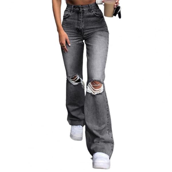 

women's jeans ladies breathable stem-pipe fashionable summer bell-bottoms elastic denim pants for shopping, Blue
