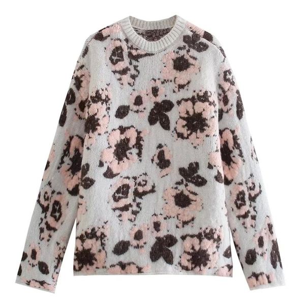 

women's sweaters dave&di pullovers england style vintage floral pull femme jacquard weave o-neck winter women loose, White;black
